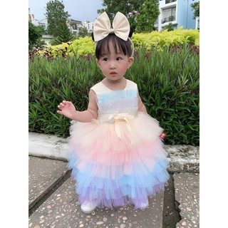 Váy công chúa cầu vòng Nhung Nguyễn Váy Đầm Công chúa Bé Gái Cao Cấp Tặng Kèm Cài