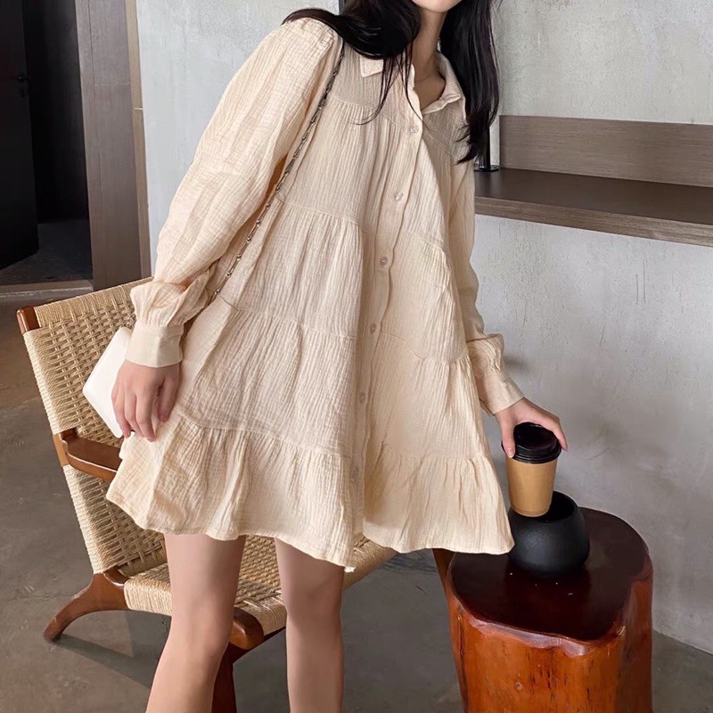 Đầm sơ mi babydoll xinh có ảnh thật | BigBuy360 - bigbuy360.vn