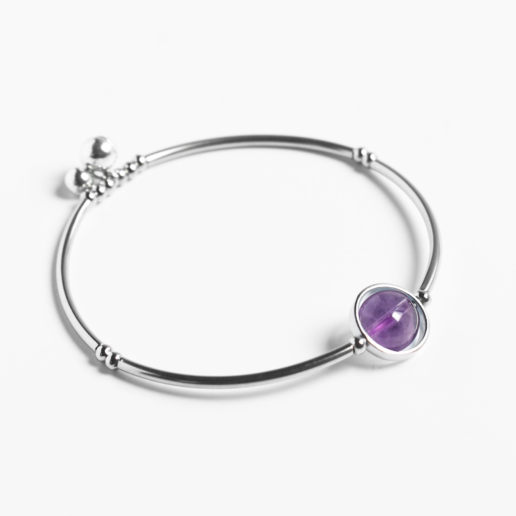 Vòng tay thạch anh tím bạc sterling s925 tại chỗ Vòng tay chuông nữ đơn giản khí chất INS phong cách Hàn Quốc trang sức thời trang cá tính