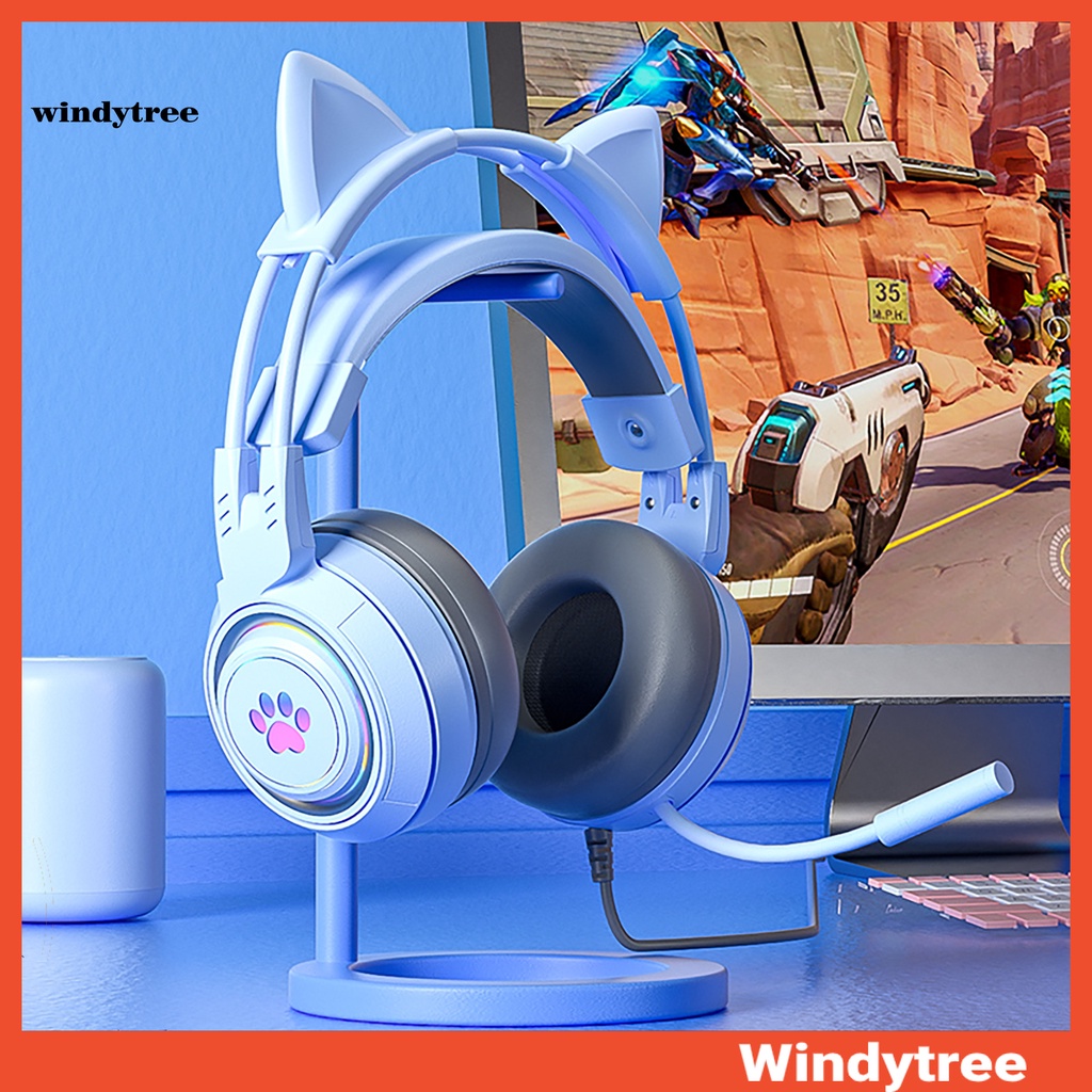 Tai nghe chơi game mềm mại có mic hình tai mèo dễ thương cho máy tính xách tay e-sport