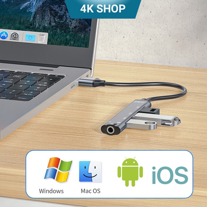 HUB Type c và Hub USB 3.0 hỗ trợ jack 3.5mm cho macbook điện thoại
