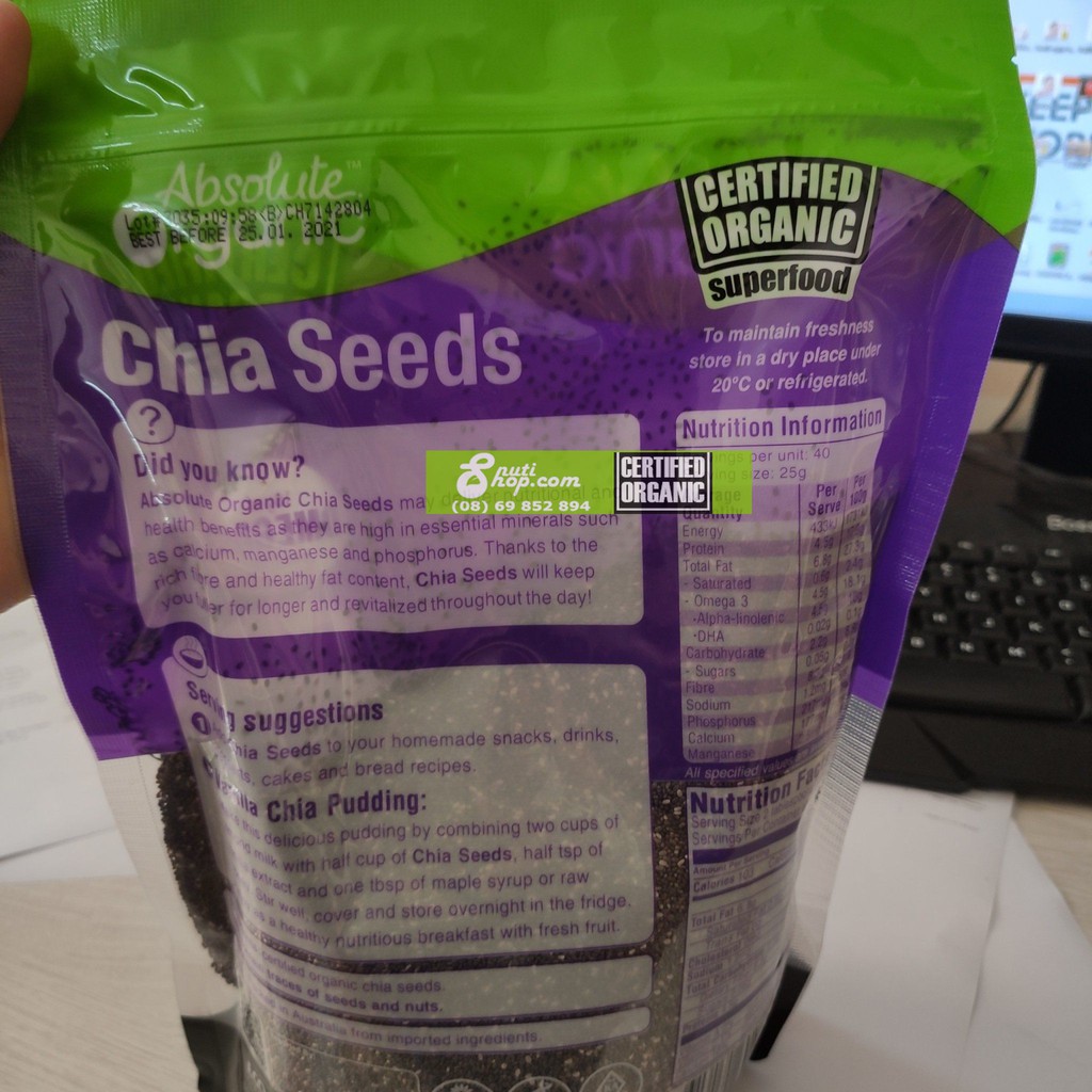 Hạt Chia Úc Absolute Organic Chính Hãng Nguyên Gói 1KG