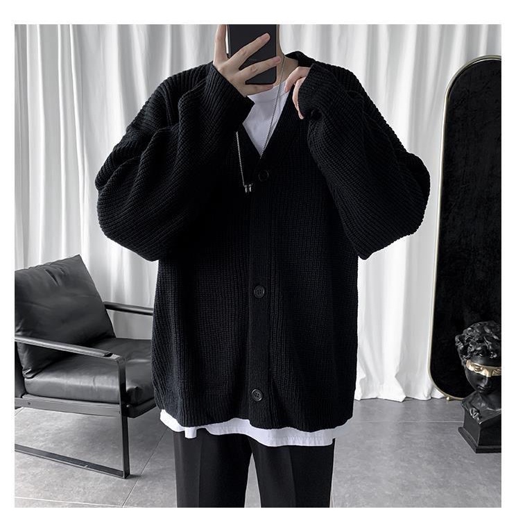 Bán Chạy!F &amp; X Áo Khoác Cardigan Len Dệt Kim Dáng Rộng Màu Trơn Phong Cách Nhật Bản Thời Trang Thu Đông Đơn Giản Dành Cho Nam