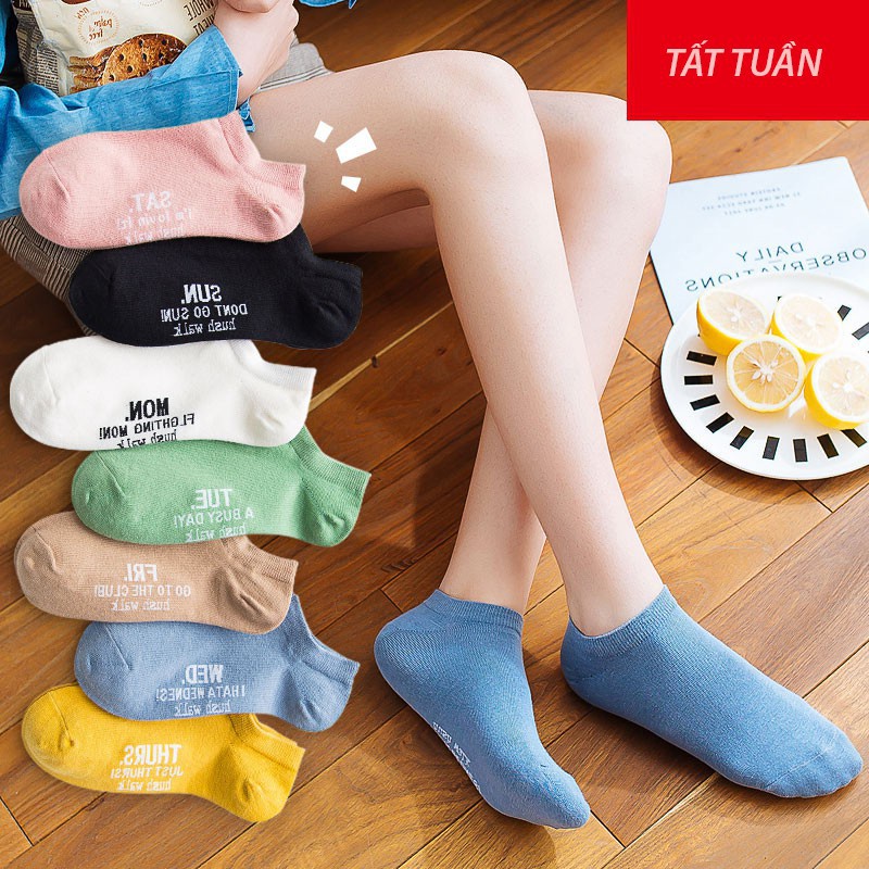 Combo 7 Đôi Tất Tuần Nam Nữ Cổ Ngắn 7 Ngày Siêu Kute