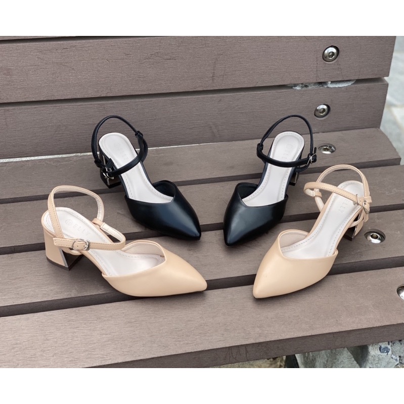 Giày sandal 5 phân mũi nhọn  gót sắt phối dây mảnh _A026E