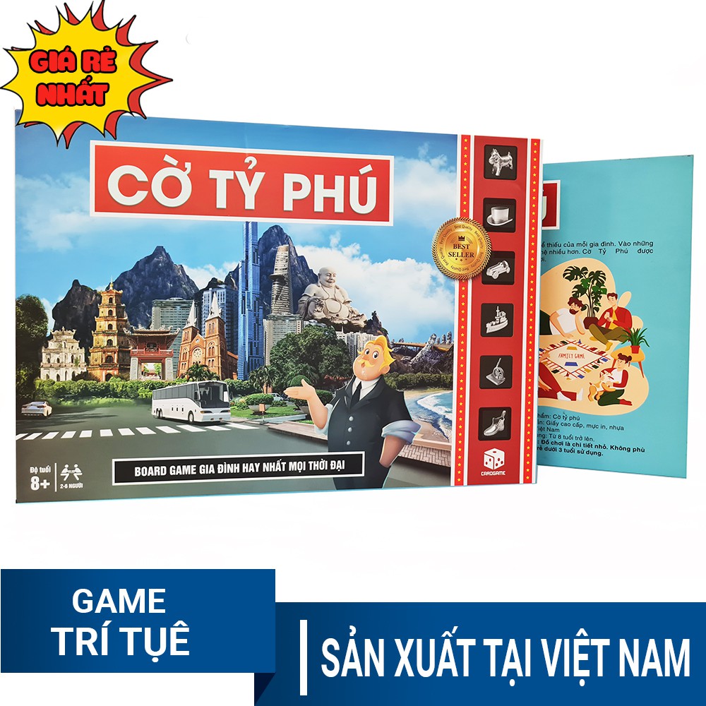 Bộ đồ chơi Cờ tỷ phú loại đẹp - Board game xây dựng sử dụng xúc xắc, chơi nhóm, sử dụng tiền Việt, địa danh Việt