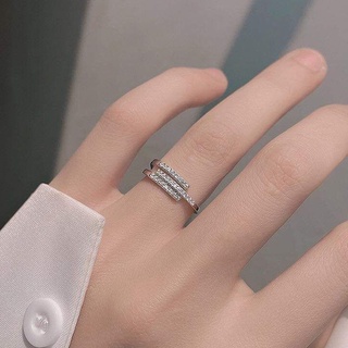 Nhẫn bạc nhẫn nữ ba hàng đá basic tự điều chỉnh size Van Jewelry V10044