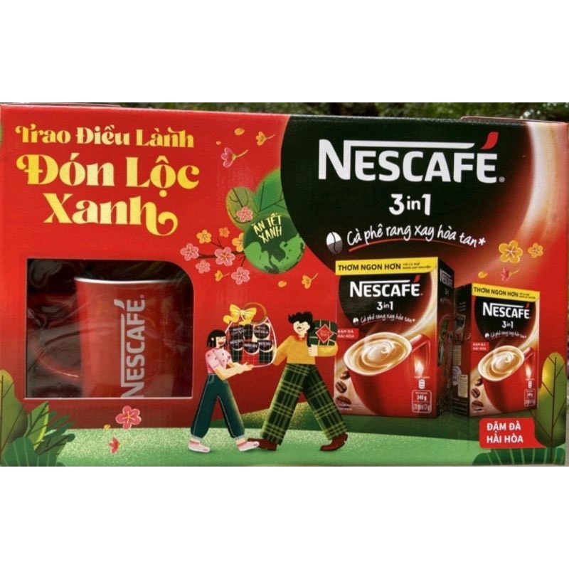 Hộp quà Tết Như Ý: [Tặng ly sứ Nescafé] 2 hộp Cà phê hòa tan Nescafé 3in1 đậm đà hài hòa (20 gói x 17g)/hộp