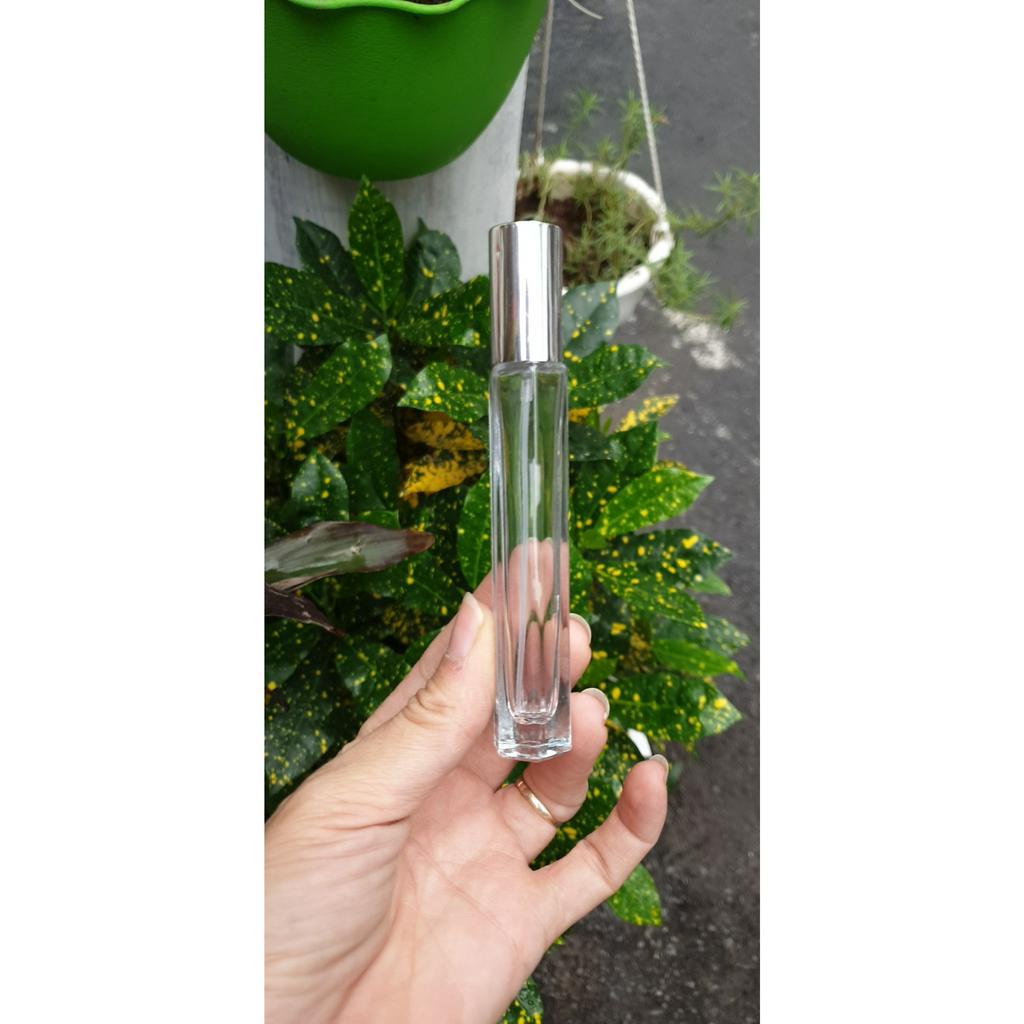 Chai rỗng chiết nước hoa 10ml hình lục giác nắp vàng, bạc đen