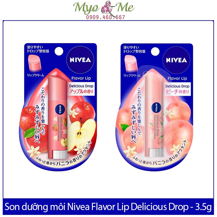 Son dưỡng Nivea Flavor Lip Delicious Drop Nhật Bản - son dưỡng không màu mùi đào, táo - 3.5g