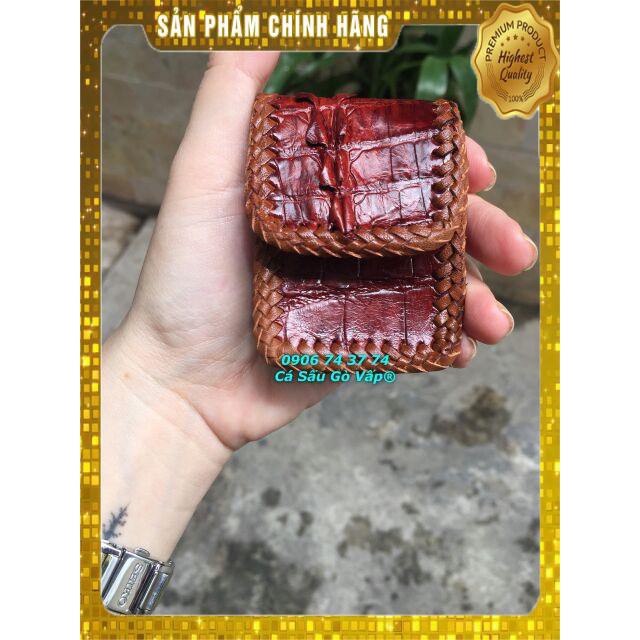 Thẻ BH 12 Tháng -  Túi Đựng Quẹt Zippo Da Cá Sấu Đan Viền Màu Đen Cá Sấu BinBon . Hàng Cao Cấp, xịn, Rẻ, Đẹp