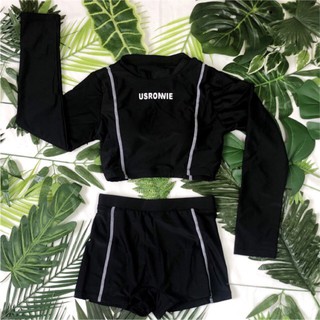 Đồ bơi croptop cạp cao tay dài