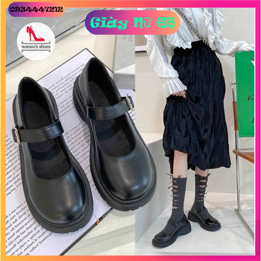 Giày Nữ Búp Bê Lolita Khoá Cài Mũi Tròn