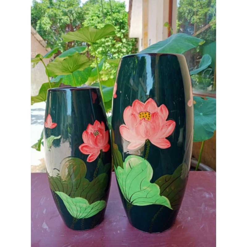 Lọ hoa vẽ sen trang trí decor Gốm Sứ Bát Tràng