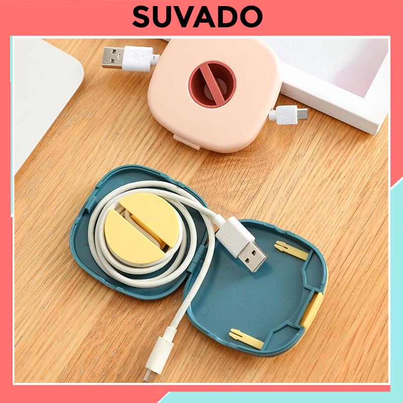Hộp Đựng Cuốn Tai Nghe Dây Cáp SẠC RY227 Dụng Cụ Thu Gọn Dây Sạc kiêm Giá đỡ Điện Thoại Xem Phim SUVADO