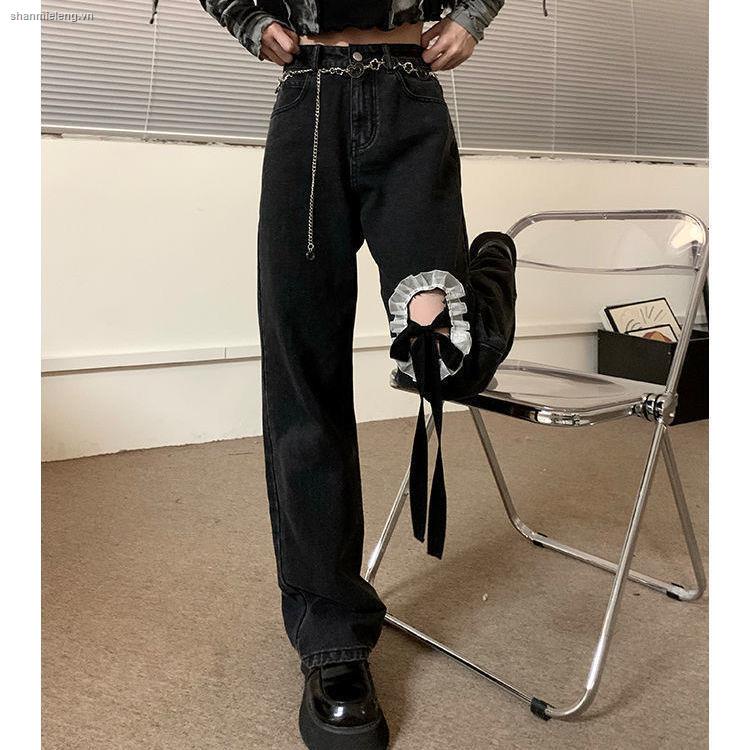 Áo thun/ Quần jean dài lưng cao phối nơ thiết kế đường phố thời trang mùa hè mới cho nữ 2021 | BigBuy360 - bigbuy360.vn