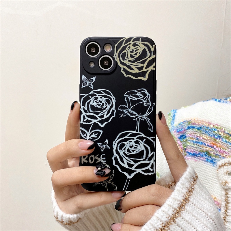 Ốp lưng Iphone 13 hình hoa hồng trắng ốp vuông BVC 13 Pro Max 11 12 7 8 SE 2020 XR XS max plus