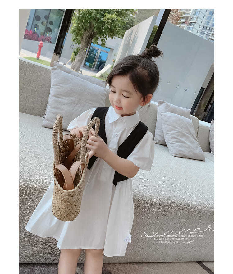 Set 2 Món Áo Vest Tay Ngắn Và Đầm Sơ Mi Xinh Xắn Cho Bé Gái 1-11 Tuổi