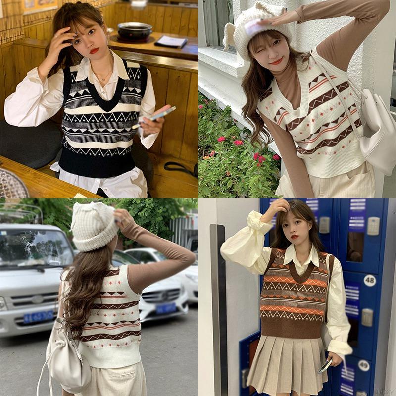 Áo len không tay cổ chữ v dáng rộng phong cách vintage hàn quốc dành cho nữ | BigBuy360 - bigbuy360.vn