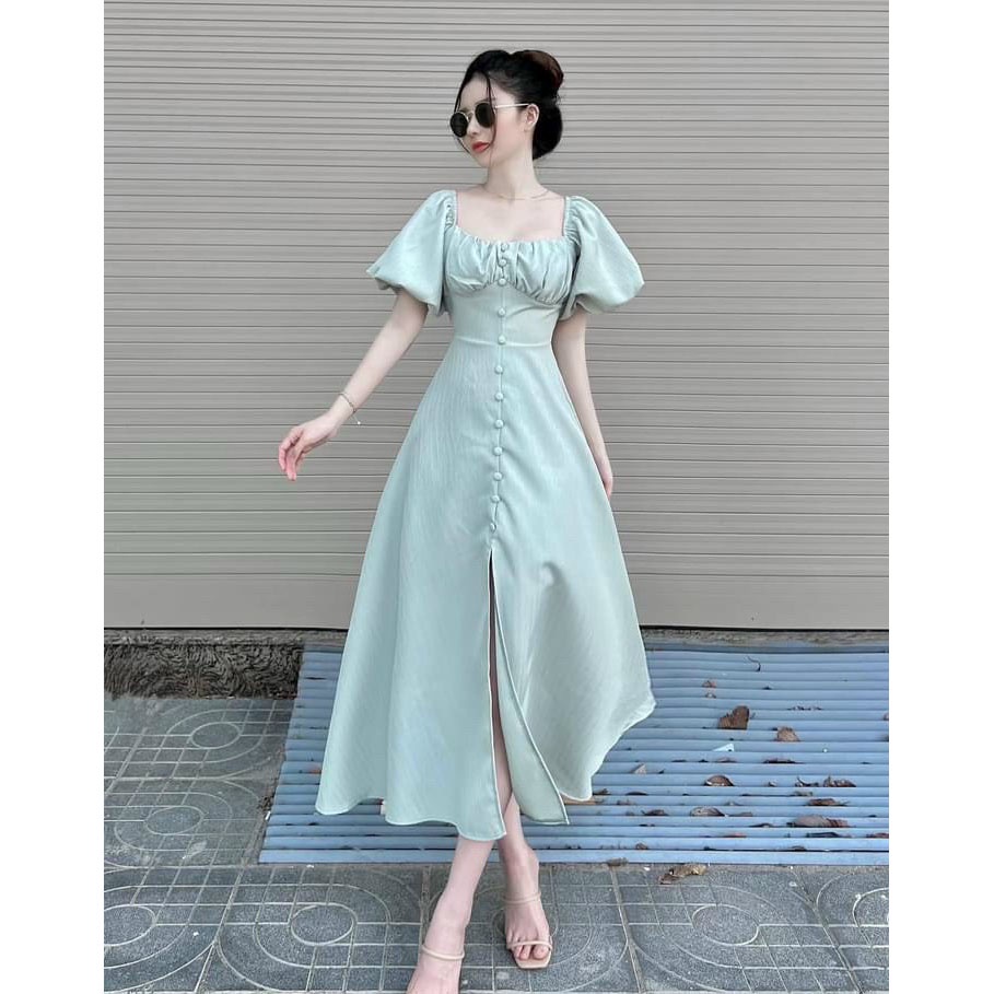 [HCM] Đầm Maxi Xẻ Tà Trước Nút Bọc (Có Mút Ngực) Thời Trang Nữ Sam Closet Free Size 40-55kg