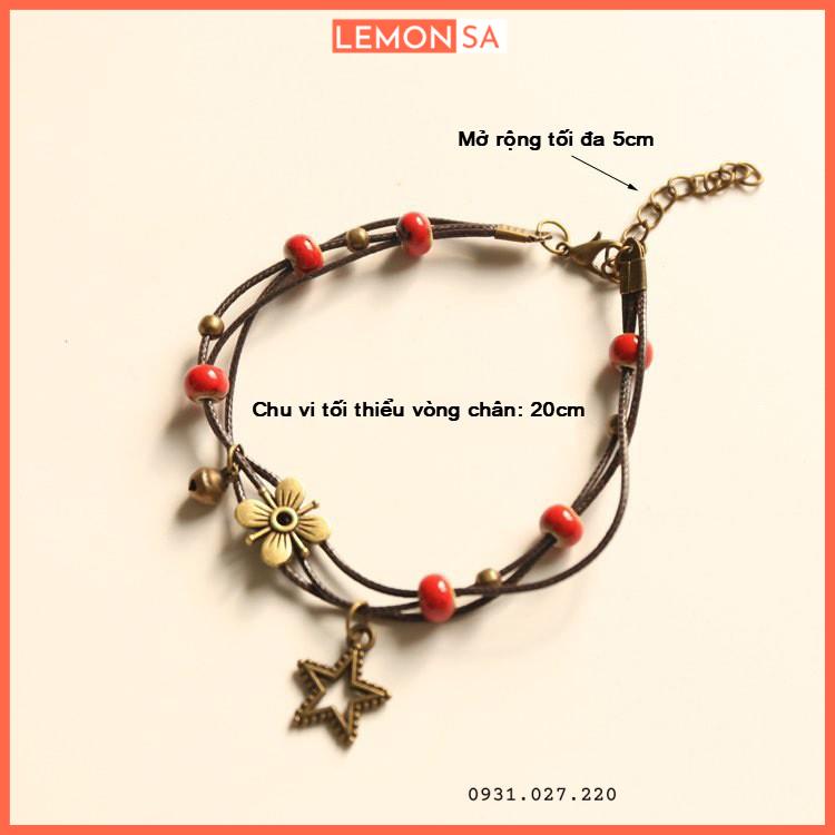 Vòng chân hạt gốm handmade lắc chân hạt gốm có chuông - Mã VC005