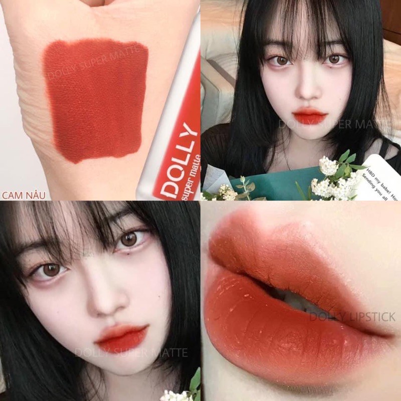 08.Cam Nâu.son DOLLY SUPER MATTE hot trend 2021 cao cấp siêu lỳ lâu trôi đặc biệt không vón cục màu cam nâu