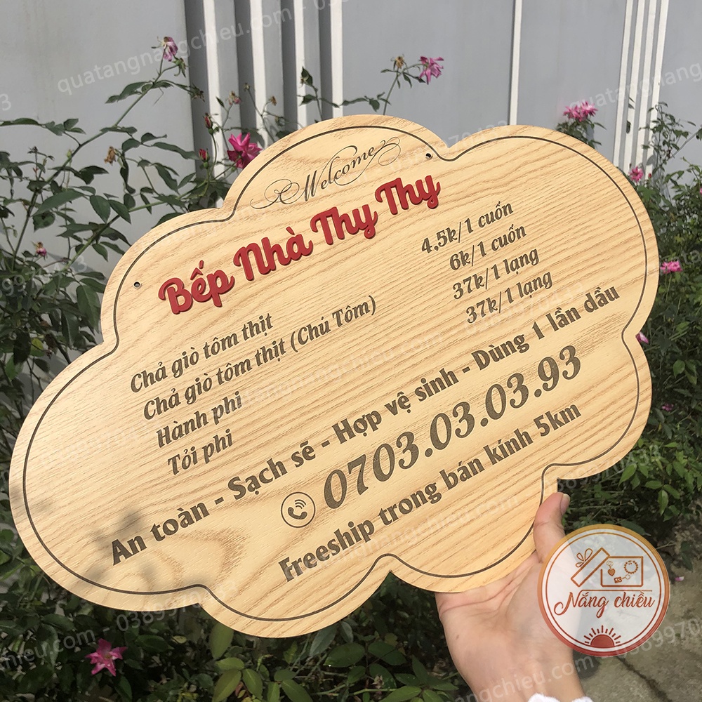 Bảng gỗ menu quán, treo shop bán hàng online, treo cửa hàng, chất liệu gỗ tự nhiên và an toàn