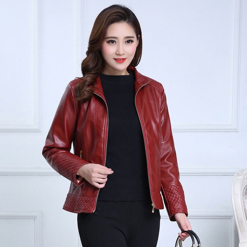 Quần áo thu đông mới của phụ nữ trung niên và người già bằng da bà mẹ mặc cổ đứng khoác đệm lót ngắn nhung