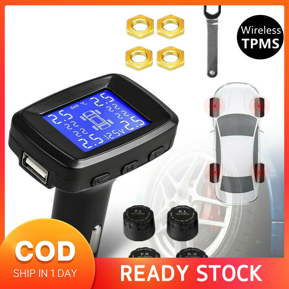 Hệ Thống Giám Sát Áp Suất Lốp Xe Hơi Không Dây Tpms + 4 Cảm Biến Ngoài Usb