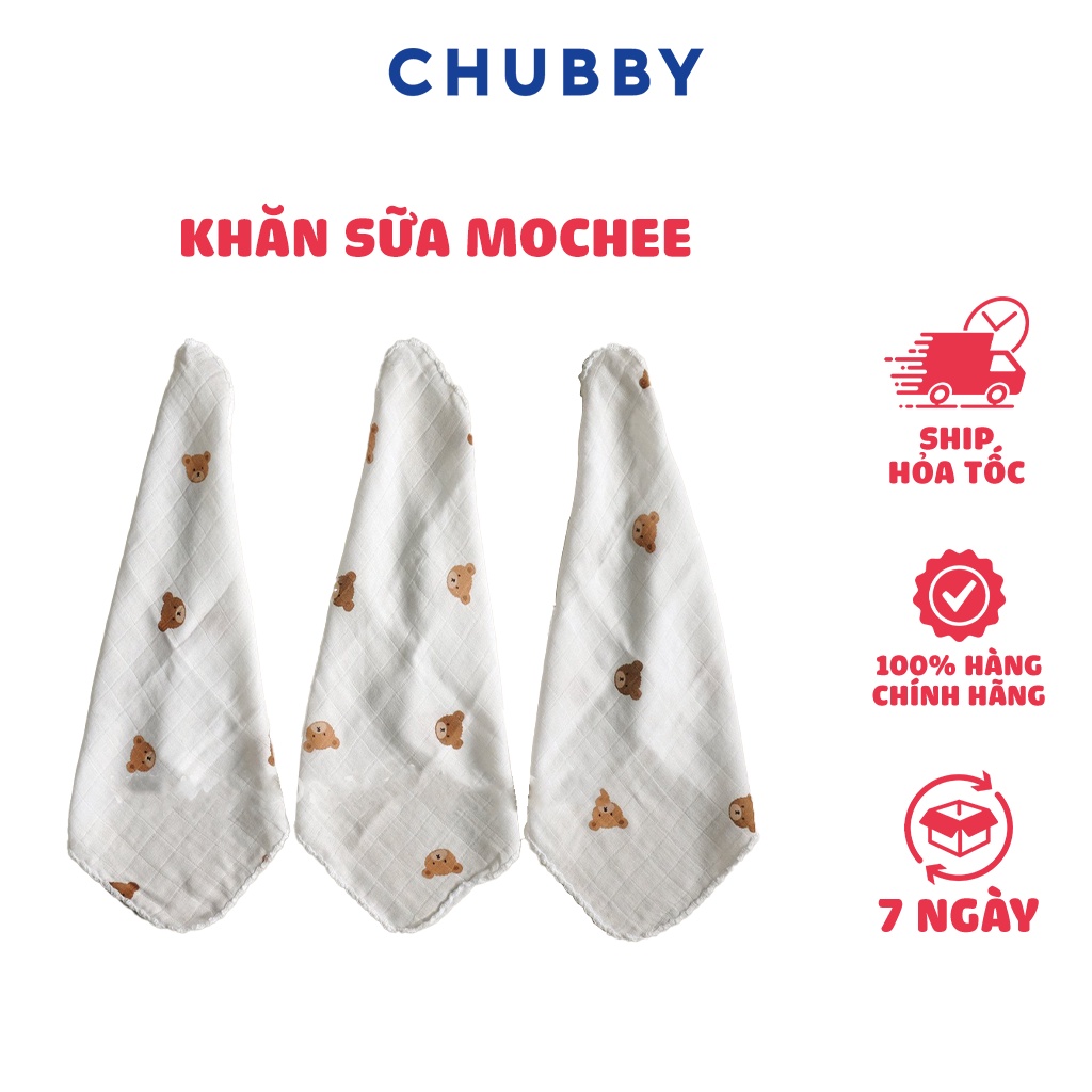 Set 6 Khăn Sữa MOCHEE Hình Gấu Dễ Thương Vải Xô Sợi Tre Organic An Toàn Cho Bé 30x30cm