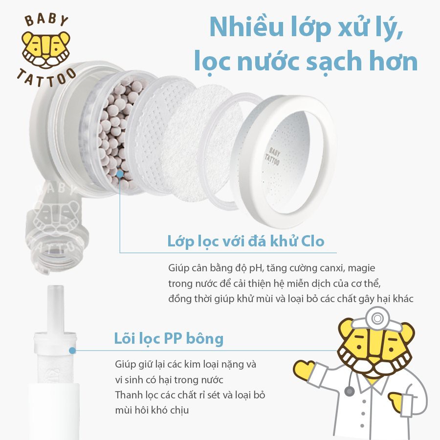 Bộ Vòi Sen Tắm Cao Cấp Khử Clo, Lọc Nước BABY TATTOO