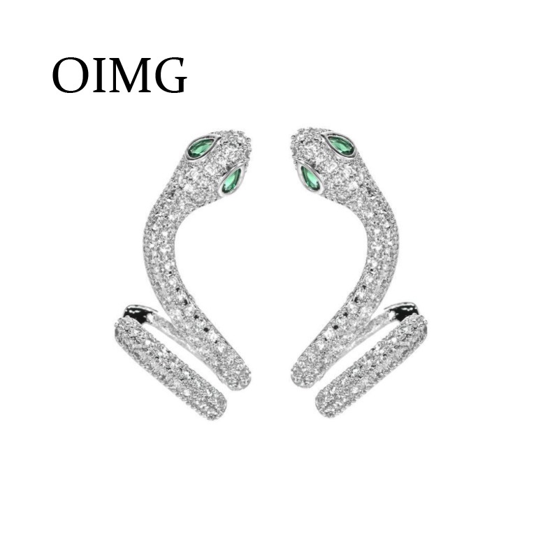 OIMG   Bông Tai Mạ Bạc 925 Hình Rắn Đính Đá Zircon Thời Trang Cho Nữ