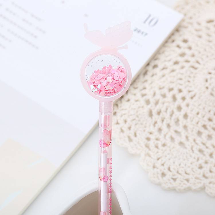 Bút ký tên đính kim sa hình bướm dễ thương tùy chọn màu sắc cho học sinh