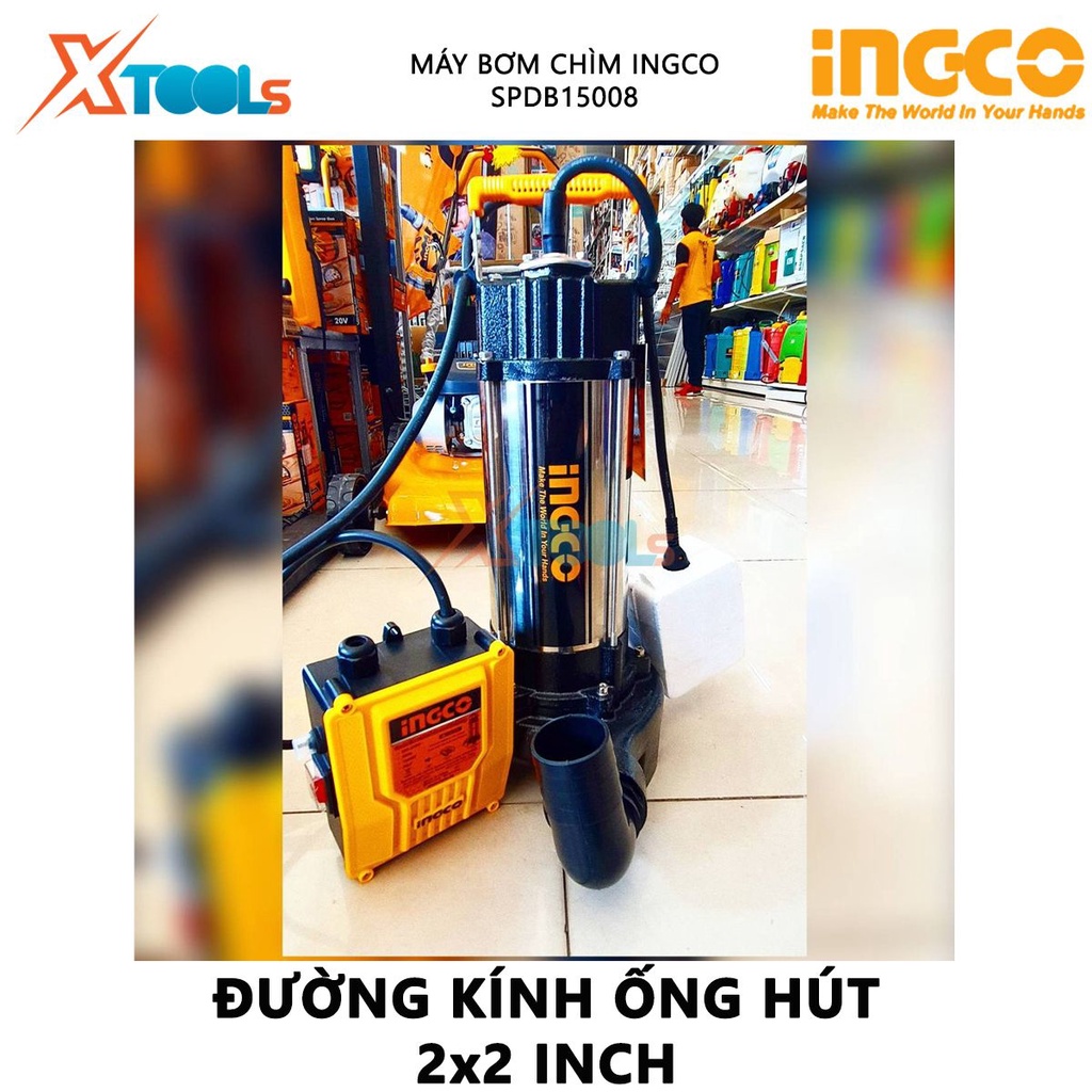 Máy bơm chìm nước thải INGCO SPDB15008 | máy bơm chìm 1500W(2.0HP), chiều cao bơm 14.5m, tốc độ dòng chảy 20m3/h, motor