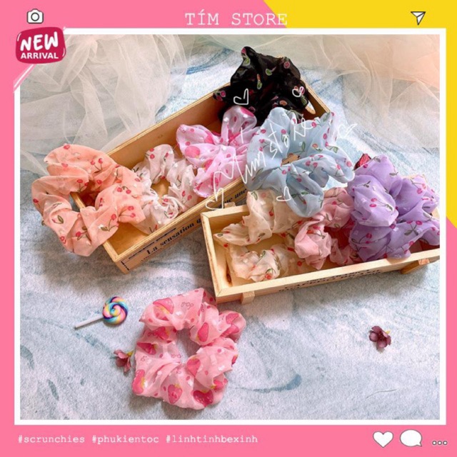 {Ảnh thật}SCRUNCHIES VON LỤA CHERRY - CỘT TÓC VẢI THỜI TRANG NỮ GIÁ RẺ