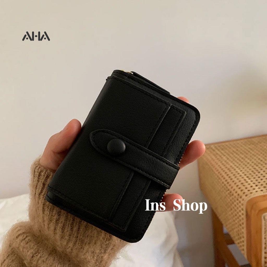 Ví ngắn AHA official đựng thẻ tiền xu nhiều ngăn thiết kế đơn giản cho nữ