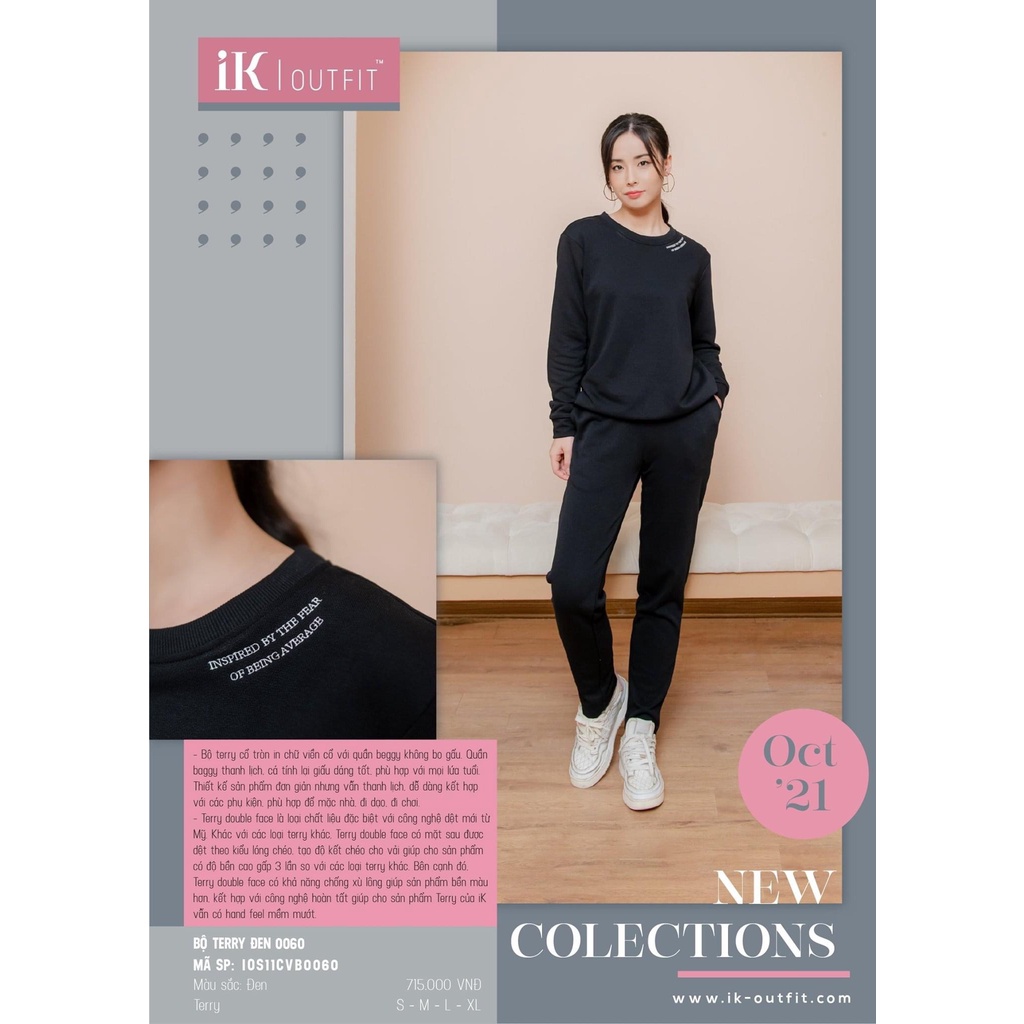 Bộ đồ mặc nhà thu đông IK. SET đồ Terry cổ tròn cao cấp, thiết kế kiểu dáng dài thu đông trơn đơn giản, dễ mặc | BigBuy360 - bigbuy360.vn