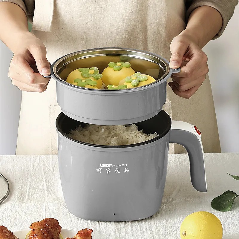 Nồi Điện Mini Hai Tầng Đa Năng Tặng Kèm Khay Hấp có thể Chiên, Xào, Nấu ăn, nấu cơm, nấu lẩu mini