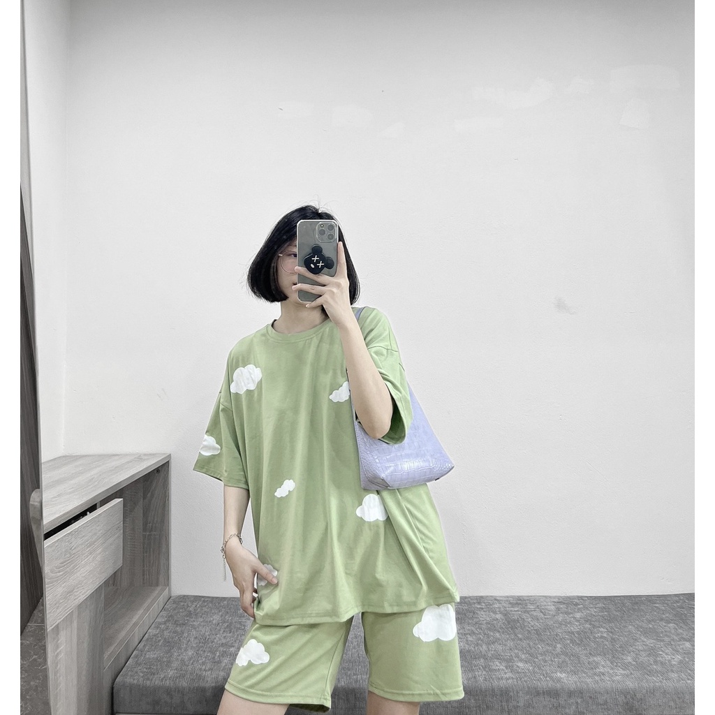 Bộ Áo Quần basic trơn MEANSTORE set đồ unisex nam nữ dáng rộng form oversize phong cách Ulzzang Hàn Quốc vải mát - Mây