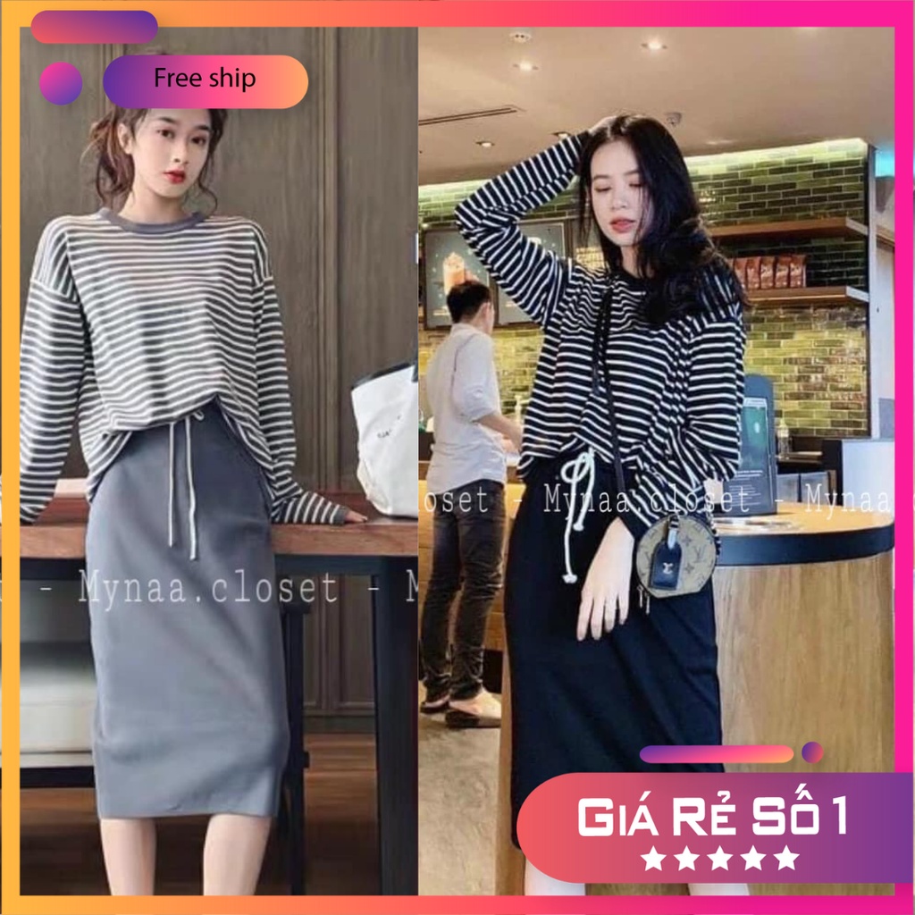 SET CHÂN VÁY, ÁO KẺ SỌC HÁCH DÁNG, GIÁ CỰC YÊU - MYNAA.CLOSET