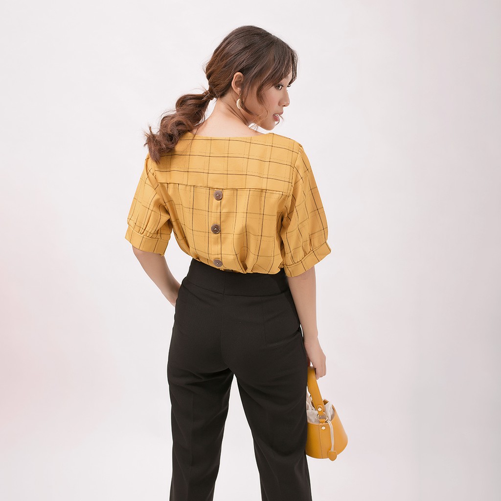 [Mã WABRM4  giảm 15% tối đa 50k đơn 150k] Áo Kiểu Nữ Công Sở Thời Trang Eden Caro Phom Rộng Phối Nút - Asm063 | BigBuy360 - bigbuy360.vn