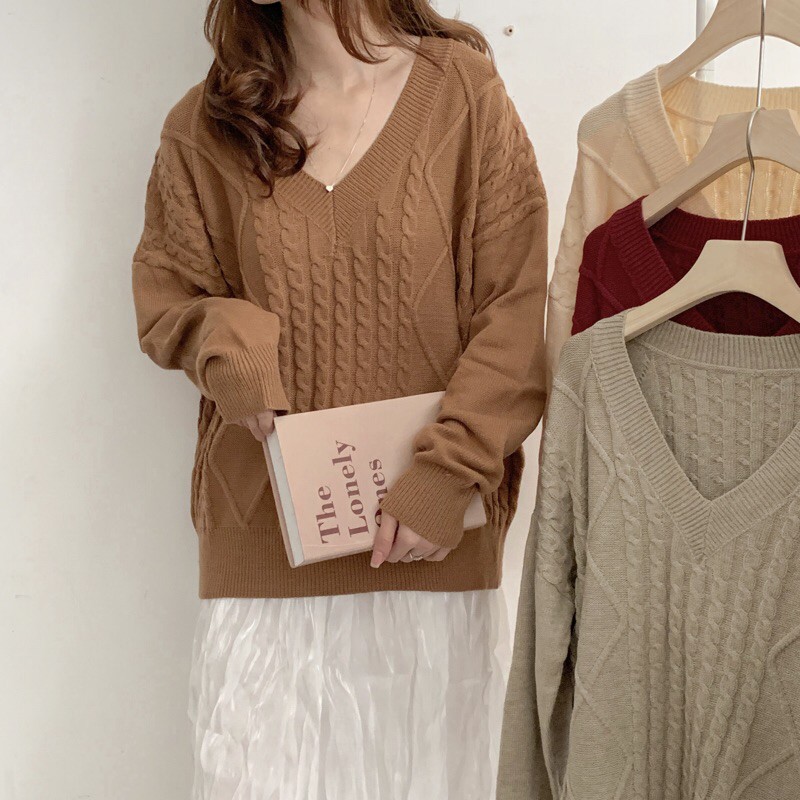 Áo len thừng cổ tim classic/Holiday sweater