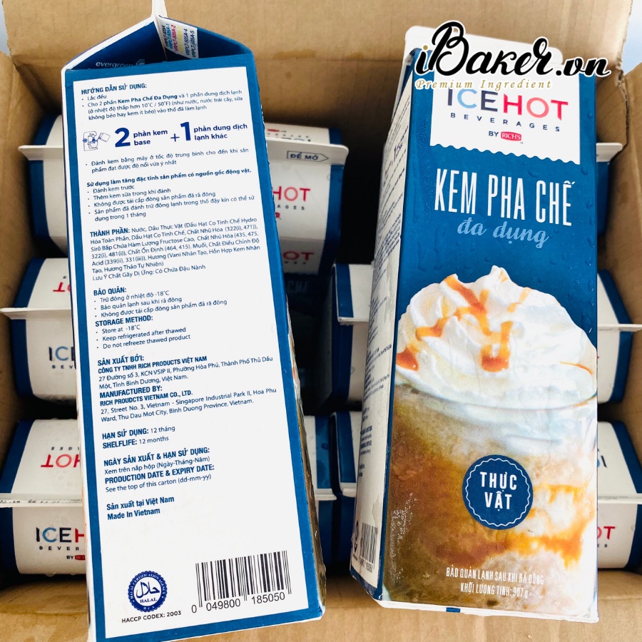 Ship Hỏa Tốc Kem Tươi Topping Base Rich's hộp cao 907g (bao bì mới)