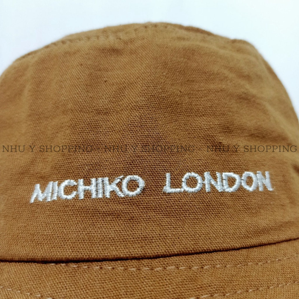 Nón vải/mũ vải bucket unisex thêu chữ chất đẹp màu nâu viền trắng sành điệu,nam nữ đội đẹp