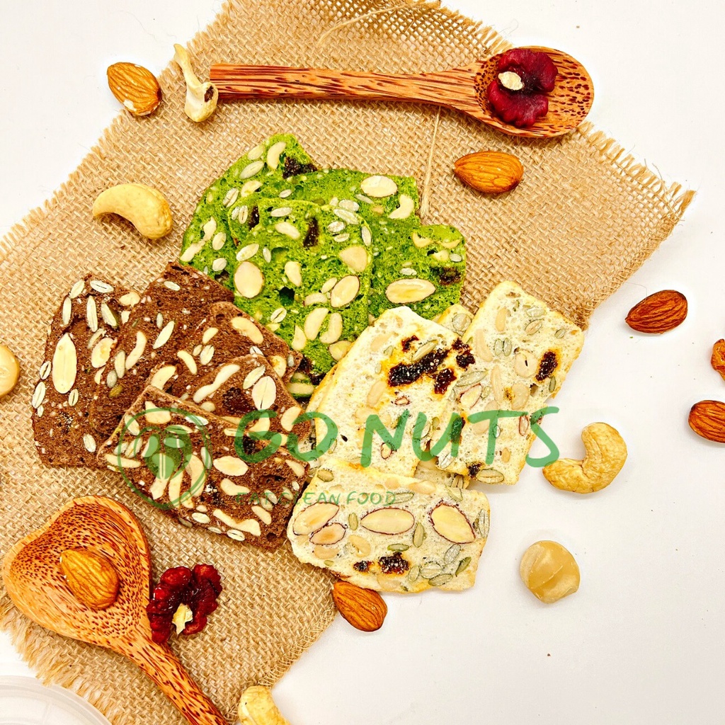 Bánh Biscotti nguyên cám GONUTS 3 vị Không đường Bánh ăn kiêng hỗ trợ giảm cân bánh hạt dinh dưỡng ngũ cốc healthy