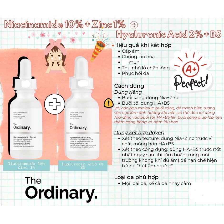 COMBO The Ordinary Niacinamide 10% 30ml + Hyaluronic Acid 2% + B5 30ml COMBO cấm ẩm & phục hồi