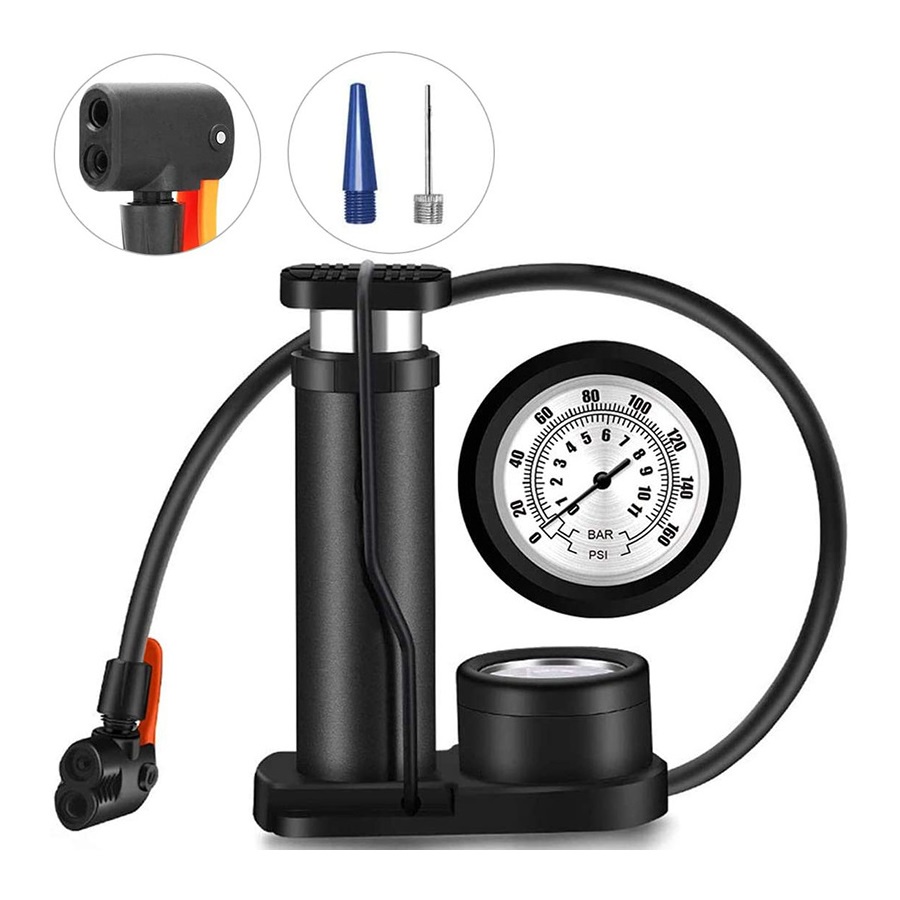 Bơm xe đạp xe máy mini nhỏ gọn áp suất cao 160Psi đầu van đa năng bơm bóng thú nhún tặng KÈM 2 KIM BƠM
