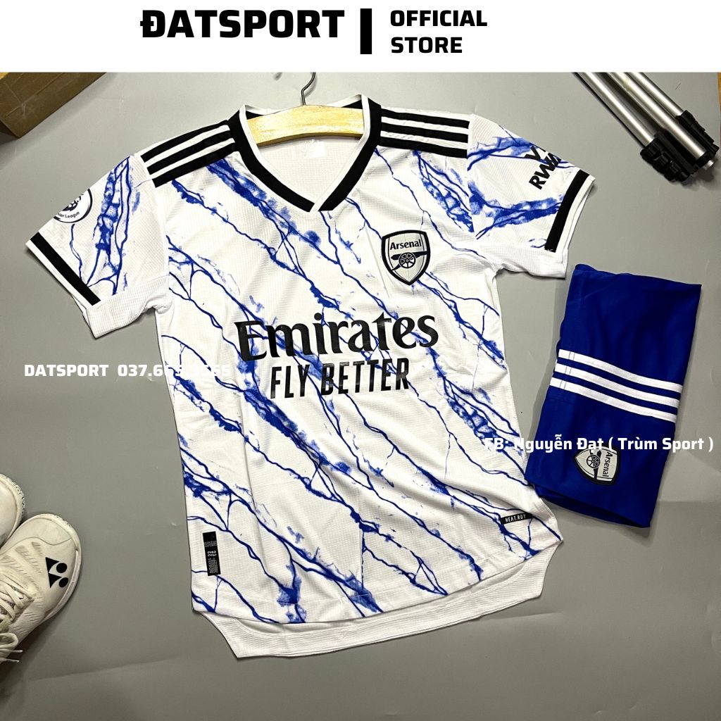 Set Quần Áo Bóng Đá CLB Arsenal Trắng Sấm Sét 2022 Phân Khúc Vải Thái Siêu Cấp. Ảnh Thật Shop Chụp