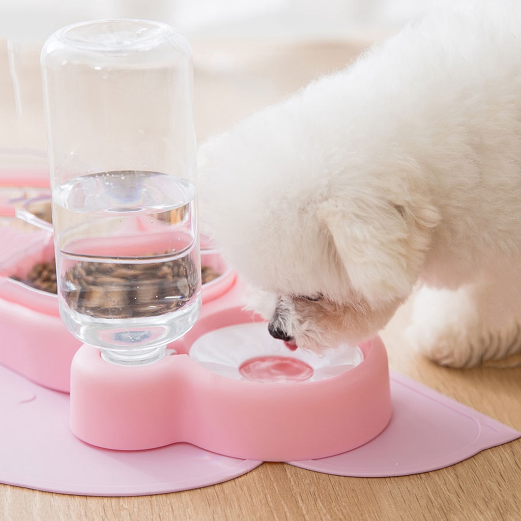 Bát ăn cho mèo, cho chó thú cưng hai ba ngăn hai có khay nước kèm bình cấp tự động 500ml