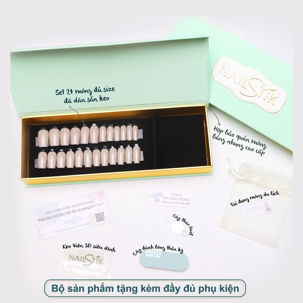 Móng úp thiết kế by NAILSTIK, màu xanh, form móng bầu, ngắn/dài,  059